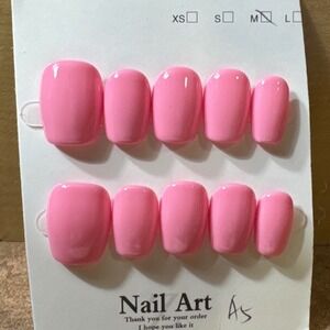 Bubblegum Pink Press On Nails Glossy Short Coffin Square Size Medium 10pc